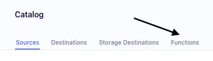 Arrow pointing to the Functions tab (far right) of Segment Catalog