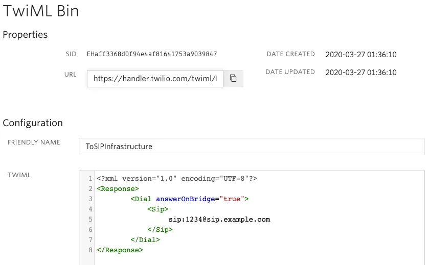 TwiML Bin Example